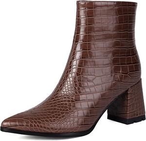 Женские ботильоны с острым носком, массивным каблуком и средней подошвой XIANGZU, Brown