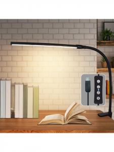 ZMH Настольная светодиодная лампа черного цвета, с гибким зажимом, диммирование 3000-6500K, 5 Вт