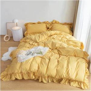 Generic Детский комплект постельного белья Ruffles с кружевным покрывалом Yellow