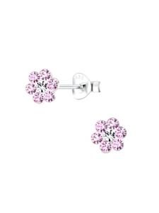 Alexander York Серьги-гвоздики FLOWER из розового кристалла в серебре 925 пробы, комплект из 2 штук