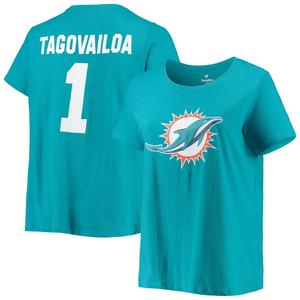Женская футболка Fanatics с фирменным логотипом Tua Tagovailoa Aqua Miami Dolphins размера плюс с именем и номером Fanatics