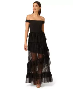 Женское многослойное кружевное платье с открытыми плечами Adrianna, черный