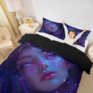 Erosebridal Комплект постельного белья для девочек с принтом галактики и зодиакальных созвездий, современный дизайн, Galaxy Purple