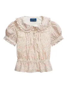 Блузка с цветочным принтом и оборками POLO RALPH LAUREN KIDS, розовый
