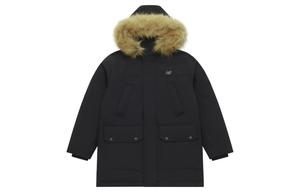 Классическая спортивная парка средней длины с капюшоном, утепленная утиным пухом, мужская черная New Balance, черная с меховым воротником