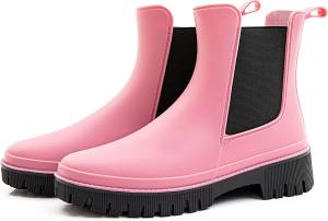 Женские короткие водонепроницаемые резиновые сапоги Челси Fubotao, Rose Red
