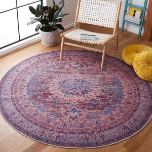 Ковер SAFAVIEH, 201 x 201 см, Serapi Collection, круглый, Gold & Blue, не линяет, машинная стирка, противоскользящий, идеален для помещений с высокой проходимостью в гостиной, спальне (SEP550D)