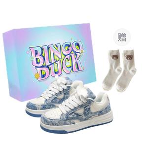 BINGO DUCK Скользоустойчивые низкие скейтерские туфли для женщин с эффектом увеличения роста - синие+Эксклюзивная коробка для обуви+Подарочные носки
