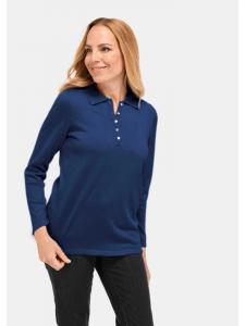 GOLDNER Простой пуловер с воротником-поло темно-синего цвета