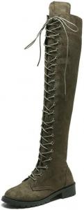 Женские ботфорты FOBIONED выше колена с широким каблуком, из искусственной кожи, эластичные, с платформой и молнией FOBOINED, Green-03