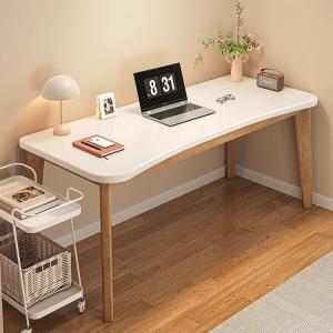 Стол Naijia из массива дерева 140x55x75 см, теплый белый, толстая столешница для дома и офиса