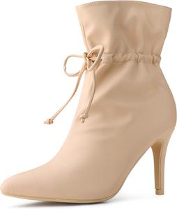 Женские ботильоны Allegra K с зауженным носком, затягивающимся шнурком и каблуком-стилетто, Beige