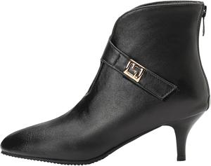 Элегантные женские ботильоны с заостренным носком и задней молнией, короткие ботинки на среднем каблуке с мягкой теплой подкладкой для зимы и осени XIEPP, Black