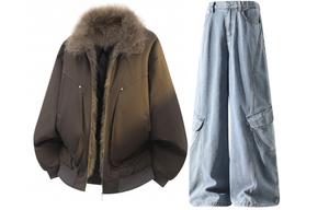 Повседневная спортивная одежда Unisex с лацканом Lapel Moderate X1617, coffee mountain hawk coat+синий jeans