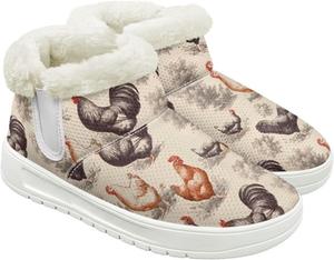 Женские зимние ботинки для снега, удобные для ходьбы, походов, тенниса, с мехом, средней высоты, теплые Hechitok, Chicken Print