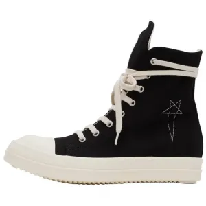 Высокие кожаные скейтерские кроссовки мужские черные Rick Owens DRKSHDW