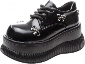 Готические панк ботильоны на платформе из искусственной кожи для женщин, для фестивалей и рейвов, с подошвой Reactor 2,5 дюйма и металлической фурнитурой в индустриальном стиле CTKVbmeoi, Black01