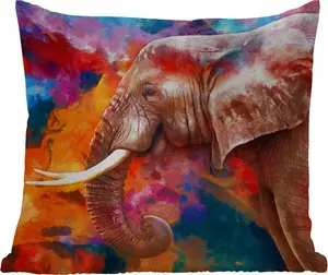 Подушка для улицы - Картина - Масло - Радуга - Слон - 45x45 см - Водонепроницаемая - Подушка для отдыха - Фотоподушка - Декоративная подушка MuchoWow