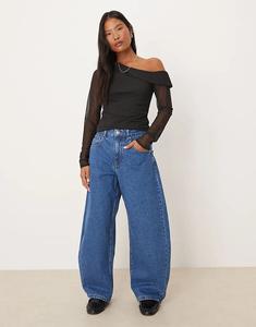 Джинсы-бочонки ASOS DESIGN Petite с высокой талией, средне-синего цвета