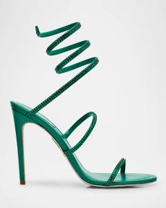Сандалии Cleo с атласными кристаллами и змеиным запахом Rene Caovilla, зеленый