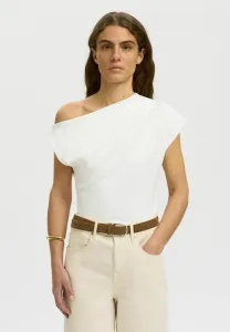 Mit kurzen ärmeln asymmetrisches/// базовая футболка Selected, Bright White