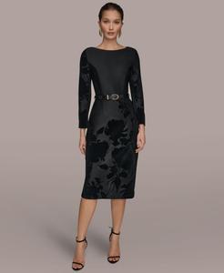 Бархатное платье с рельефным вырезом-лодочкой для невысоких девушек Donna Karan New York, Black