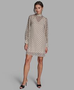 Женское платье-футляр из органзы с высоким воротником, состоящее из двух частей BCBG, Ivory/Black