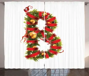 Штора ABAKUHAUS "Рождественский алфавит", рустик, мотив буквы B, универсальная, для гостиной, с петлями и крючками, 280 x 225 см, жемчужно-оливково-зеленый Abakuhaus