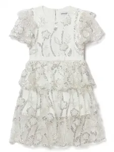 Платье миди с пайетками Self-Portrait Kids, белый