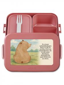 Mr. & Mrs. Panda Ланчбокс с изображением медведя, с рисунком, имитирующим взгляд через плечо, и надписью пастельно-красного цвета