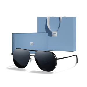 HLA Авиаторские солнцезащитные очки из сплава Unisex, Black Frame with Gray Lens[Blue Rhythm Minimalist Luxury Box]