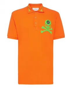 Футболка-Поло с короткими рукавами и рисунком «Череп и кости» Philipp Plein, оранжевый