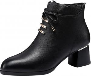 CsgrFagr Зимняя мода для женщин Однотонные тонкие ботильоны с утолщенной подошвой, квадратные каблуки, молния, ботинки для женщин Зима (Черный, 7.5)