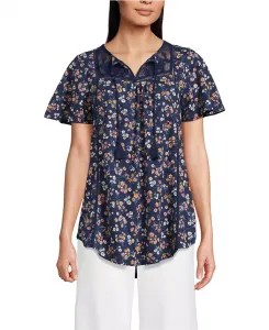 Женская туника-топ с рукавами-крылышками, кружевной отделкой и вырезом под горло Lands' End, синий