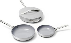 Набор сковородок Caraway с антипригарным покрытием (27 и 20 см) + сотейник с антипригарным покрытием, 4 предмета, серый