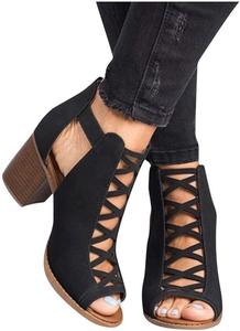 Женские сандалии ZBYY на платформе с открытым носком, летние с ремешком на щиколотке, на молнии, с массивным высоким каблуком, из искусственной замши с вырезами, ботильоны для платья, черный