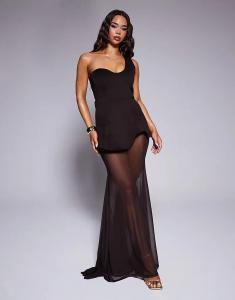 Платье макси премиум-класса из скубы с асимметричным вырезом и контрастной юбкой шоколадного цвета ASOS DESIGN