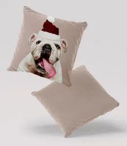 Подушка ПРЕМИУМ велюровая с изображением бульдога в шапке Санты, 40 х 40 см, декоративная с наполнителем, идеальна в качестве рождественского подарка для любителей собак 5made