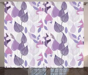 Шторы ABAKUHAUS Floral Rustic, Lily Leaves Purple, универсальные ленточные шторы для гостиной с петлями и крючками, 280 x 225 см, лавандово-бежевый, фиолетовый Abakuhaus