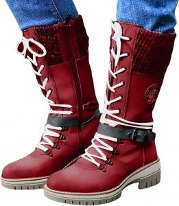 Женские ботильоны Зимние теплые сапоги до середины икры С боковой молнией Мартин стиль Мотоброги Противоскользящие на платформе Каблук-подошва Модные повседневные сапоги до колена С круглым носком Ботинки в стиле милитари Generic, Red