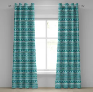 Штора на люверсах ABAKUHAUS в скандинавском стиле, винтажная иллюстрация: рождественская елка, звезда, олень и конфетная трость, декоративная, двухпанельная, 280 см x 245 см, бирюзовый крем Abakuhaus