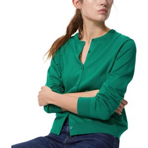 UNIQLO Трикотажный кардиган для женщин, зеленый, с круглым вырезом