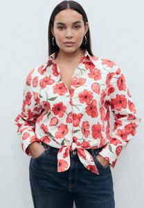 Блуза Mango Button-down blouse, Off-White Coral/Off-White