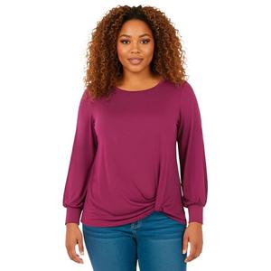 Женский топ с круглым вырезом и узлом на подоле Plus Size Avenue, Deep Berry