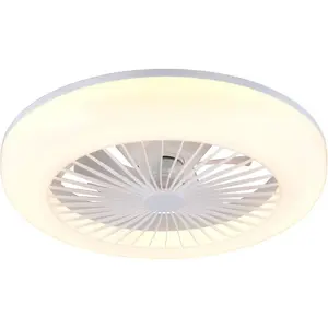 REALITY Светильник LED потолочный MORA с вентилятором, потолочный вентилятор с подсветкой, включая пульт дистанционного управления LED-панель 1 шт. 3 скорости, таймер, вперед и назад, регулируемая яркость LED, CCT, ночной свет Reality Leuchten, белый