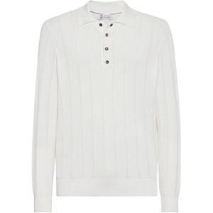 Длинный рукав вязаный поло Brunello Cucinelli, белый