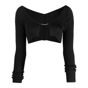 Женский ребристый укороченный кардиган с пряжкой и длинным рукавом Maxxis Merch, Black