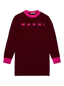 Marni Kids платье с логотипом вязки интарсия, красный