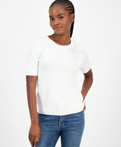 Женский свитер с короткими рукавами и бантом из страз Nautica Jeans, Ivory
