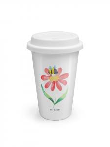 Mr. & Mrs. Panda Термокружка с изображением цветка шмеля, без надписи, белого цвета